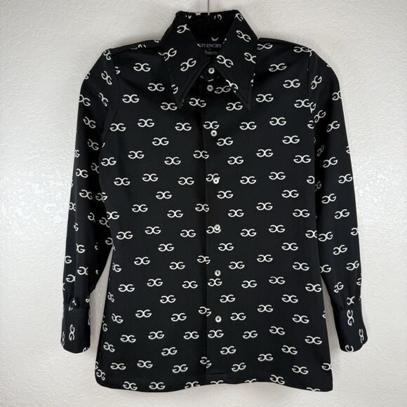 Vintage 70s GIVENCHY for CHESA Black Monogram Button Up Size 10 (fits like XS) - Picture 2 of 11